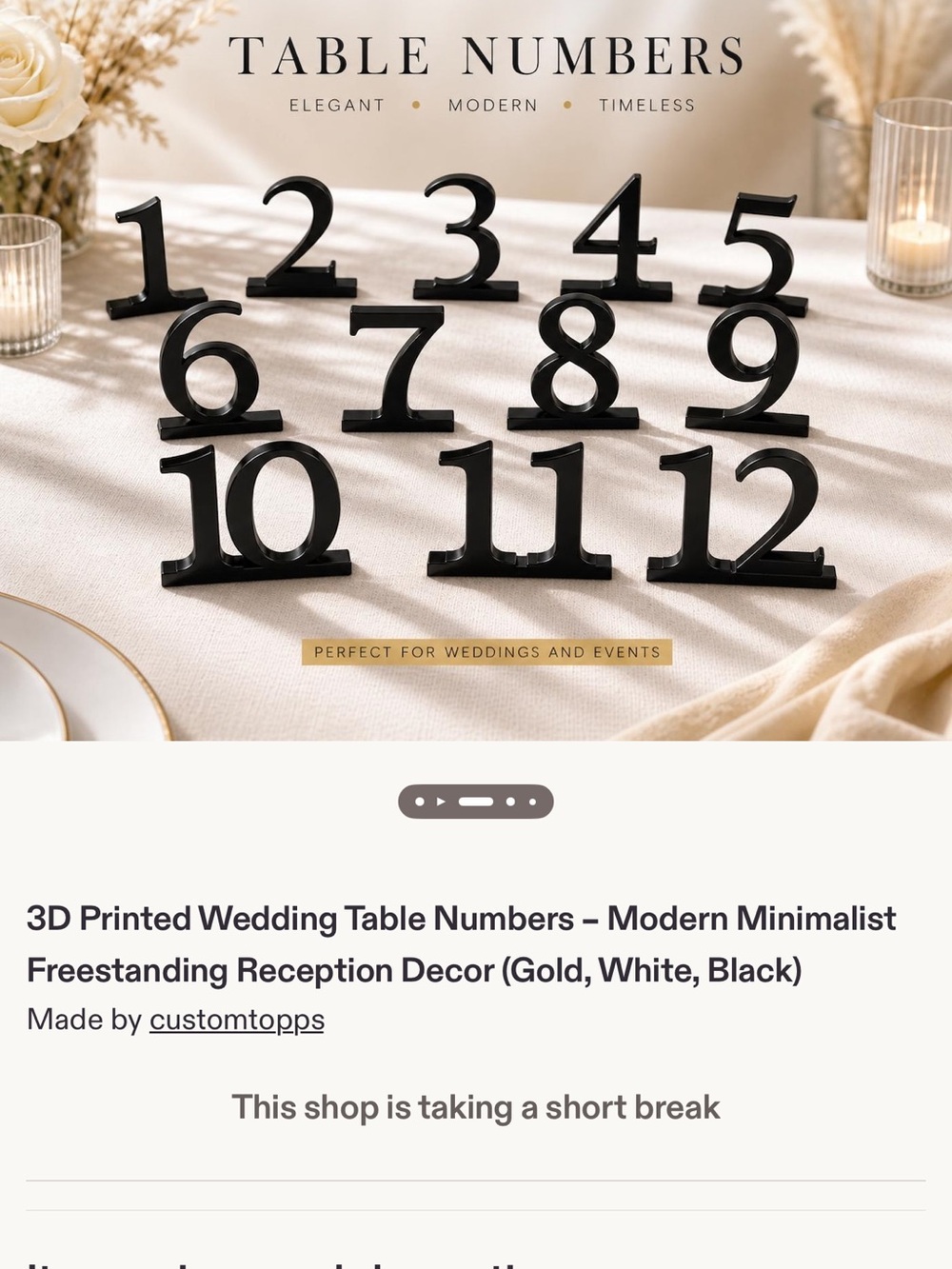Black Decorative Tabel Numbers LARGE (5in) - Decor